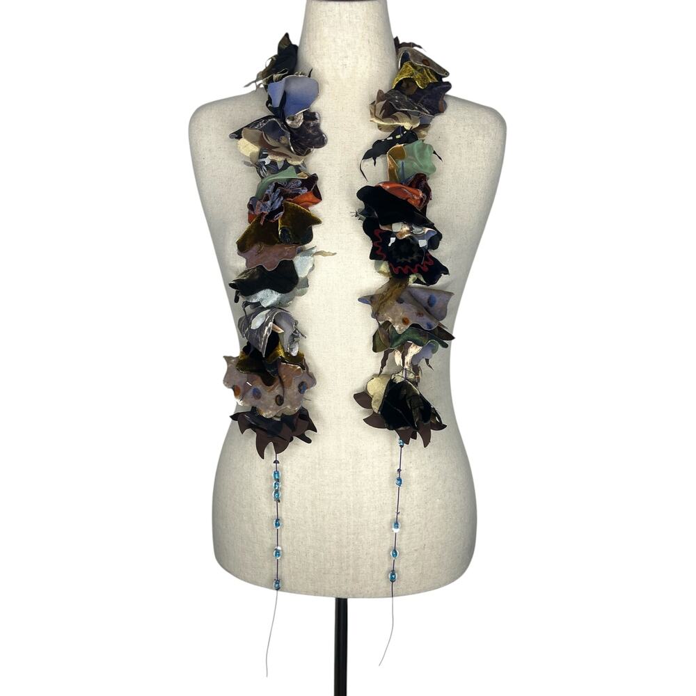 Georgina Von Etzdorf Womens Scarf 66" Rare Flower Lei Beaded England Art To Wear